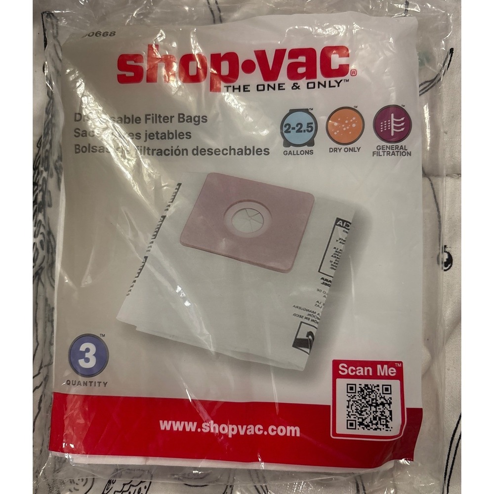 NEW Shop Vac Disposable Filter Bags, 3pk (90668)